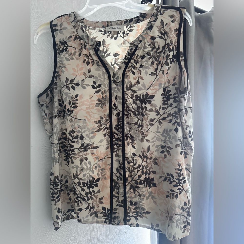 Calvin Klein Collection Floral Sleeveless Blouse - Black and Cream